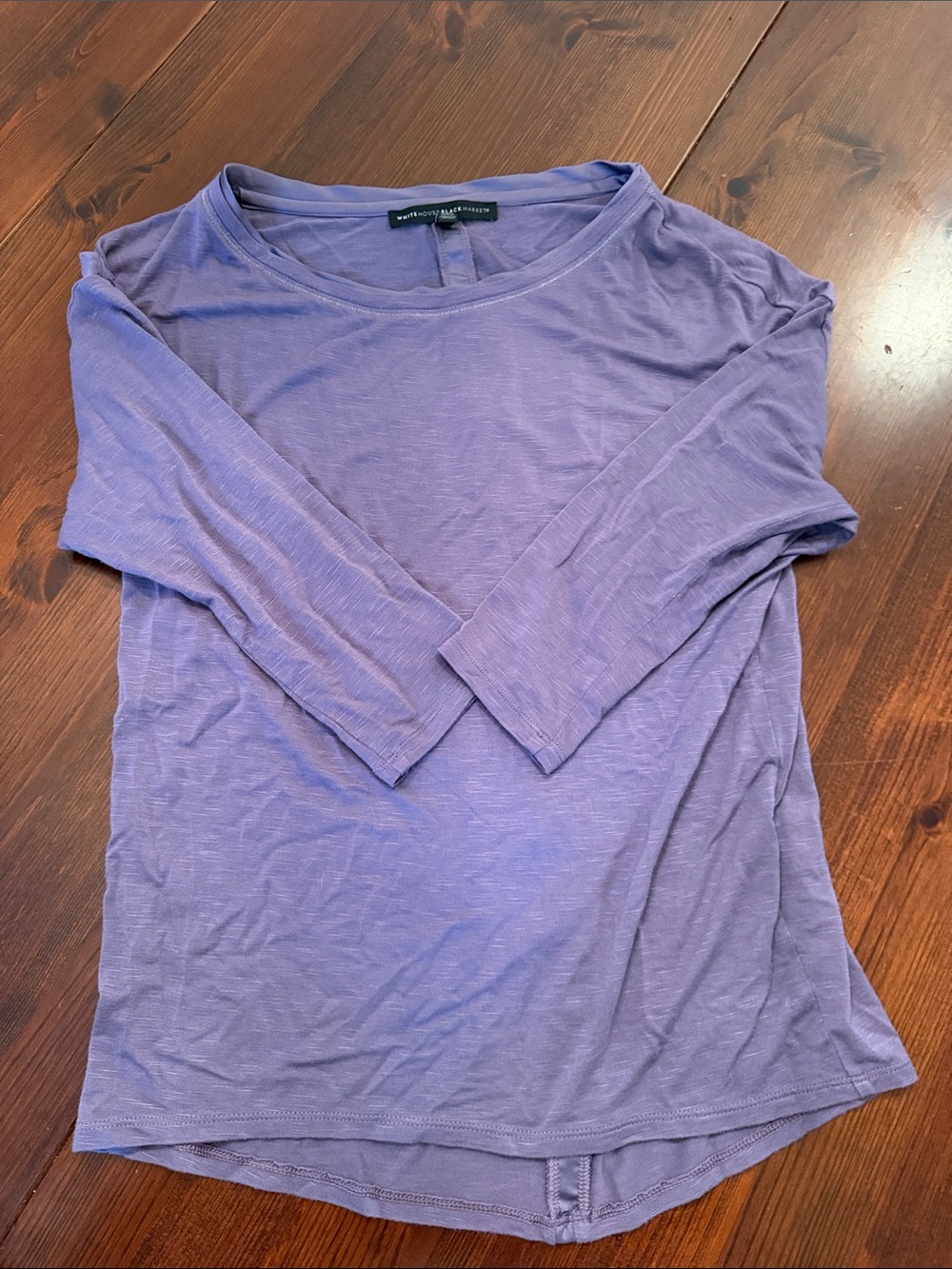 White House Black Market Lavender Long Sleeve Scoop Neck Tee